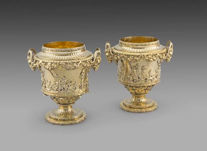 Pair of silver gilt wine coolers
